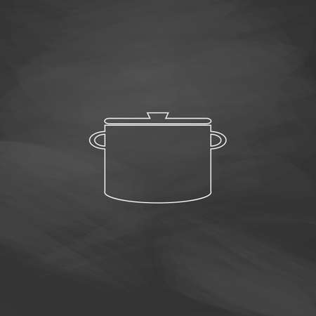 Cacerola Botón Simple Línea Vectorial. Imitación Dibujar Con Cacerola De La Cocina. Icono Plana. Imitación Dibujar Con