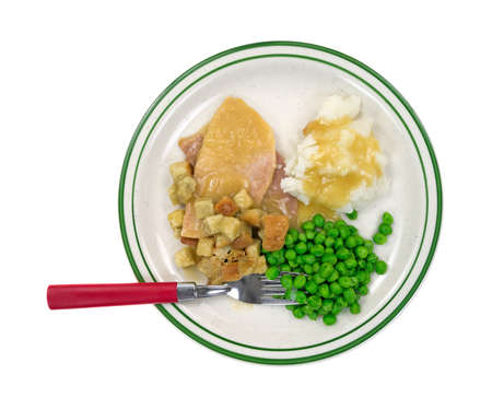 Ein Tv Abendessen Bestehend Aus Truthahn Schinken Erbsen Und Kartoffelpuree Auf Weiss Isoliert Lizenzfreie Fotos Bilder Und Stock Fotografie Image 10896979