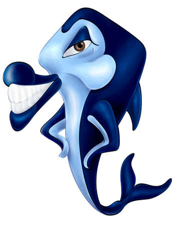 青いイルカをジャンプ 水彩画はイラストを描かれています の写真素材 画像素材 Image