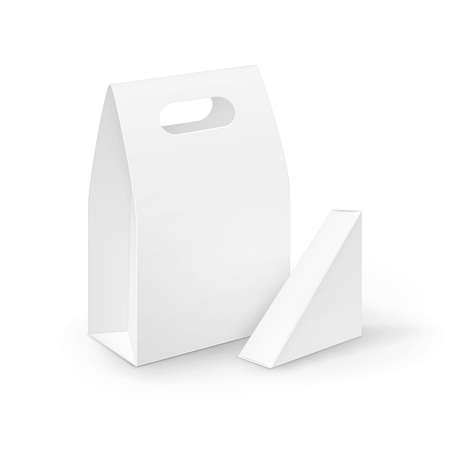 プラスチック窓クローズ アップ白背景に分離されたモックアップ ベクトル セット ブラウン空段ボール四角形を取る離れて処理ランチ ボックス包装のサンドイッチの食品 ギフト その他の製品のイラスト素材 ベクタ Image