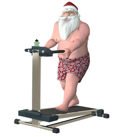 Santa fitness - treadmill santa working out on a treadmill isolated