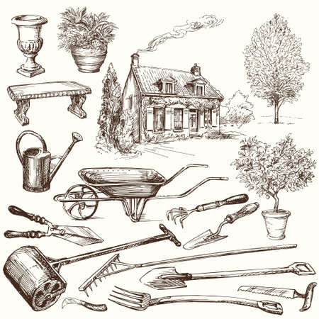 gardening, garden tools - hand drawn collection