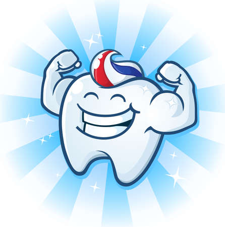 Tooth Mascot Muscle Man Dental Cartoon Character - 26132772