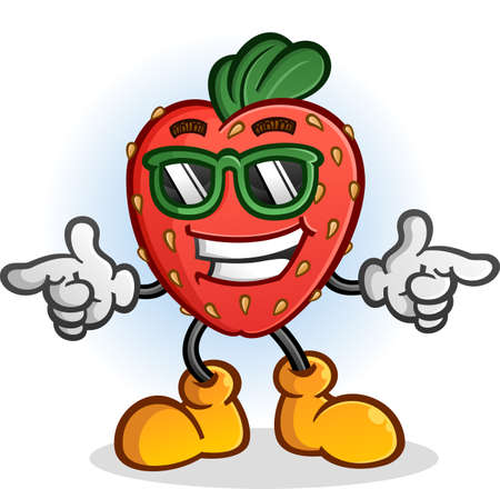 Strawberry cartoon character with attitude wearing sunglasses