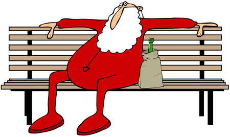 Drunk Santa on a park bench Stock Photo
