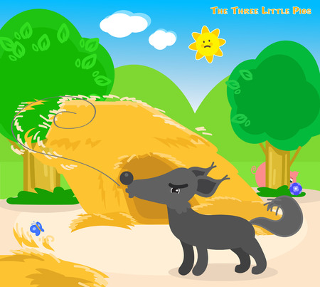 三匹の子ぶた 3 番目の子豚はレンガの家を終了 のイラスト素材 ベクタ Image