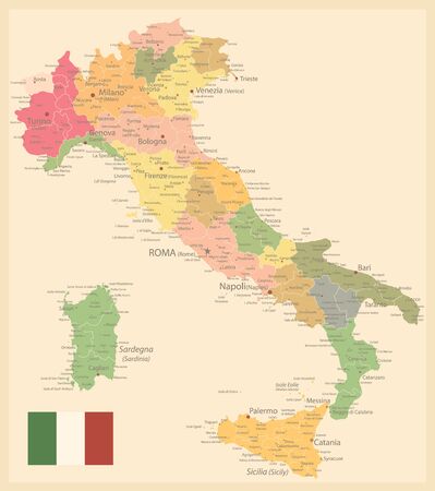 イタリアマップ古い色 - 画像は、行政区画マップ、土地名、都市