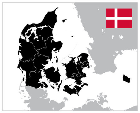 Black map of denmark. detailed vector illustration of denmark map. Banco de Imagens