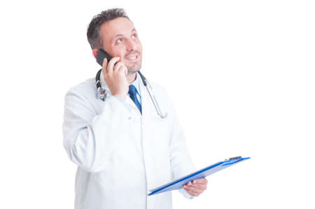Freundlich Sanitater Oder Arzt Am Telefon Als Krankenhaus Medizinische Unterstutzung Im Gesprach Lizenzfreie Fotos Bilder Und Stock Fotografie Image 47532046