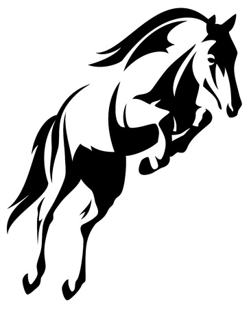 ジャンプ馬黒と白のベクトル アウトライン モノクロ馬デザイン のイラスト素材 ベクタ Image