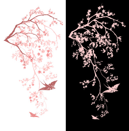 spring season blossom decorative design - blooming sakura branches vector design - 35241853