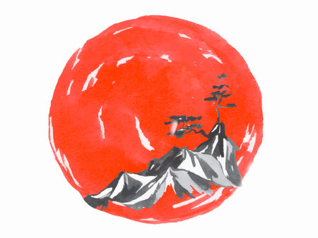 オレンジ色の抽象水墨画 水彩ブラシ ストロークの鮮やかな絵画、紙にオレンジが