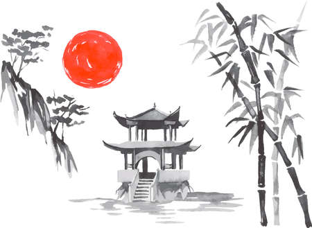 作者不詳/春景桜富士図/富士山図/山水図/掛軸/名家伝来/AD-169 真作】穴山勝堂「富士桜図」掛軸 絹本 山水図 花図 日本画 日本
