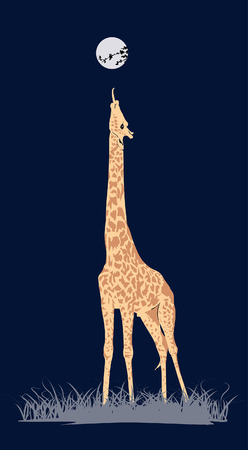 面白いキリンの緑を食べて子供イラストの葉 のイラスト素材 ベクタ Image