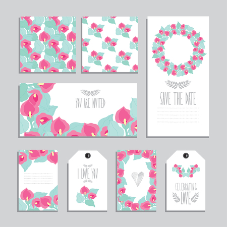 elegant cards and gift tags with calla floral bouquets design