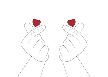 The man hands with love sign. korean gesture. Фото со стока