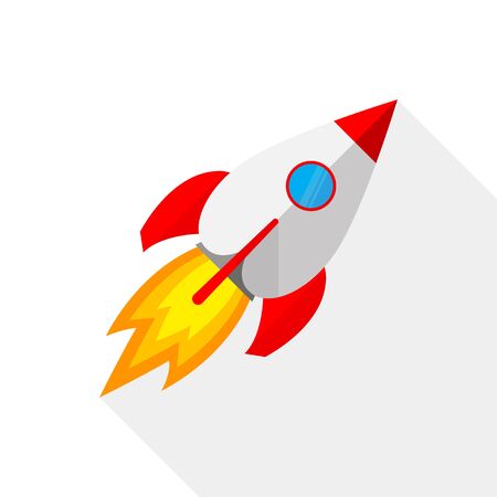 フラットなデザインで色のロケット船アイコン 単純な宇宙船のアイコンが白い背景で隔離 ベクトルの図 のイラスト素材 ベクタ Image