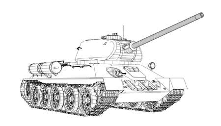 Blueprint of realistic tank. vector format, rendering of 3d illustration. Stock Photo