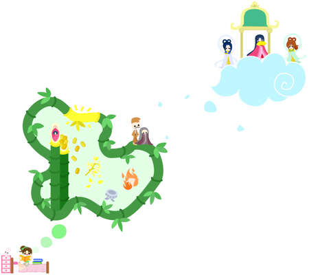 日本の絵本 竹取物語を読んでいる女の子 のイラスト素材 ベクタ Image