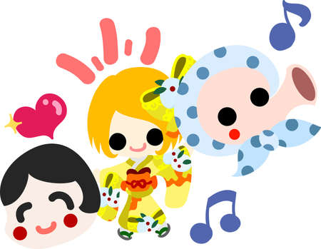 着物 和風布 でスタイリッシュな女の子のかわいいイラスト 休日を使用して新年のカードを含む新しい年に使用可能です のイラスト素材 ベクタ Image