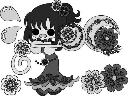 歌かわいい女の子とコスモスの魔法の杖 のイラスト素材 ベクタ Image