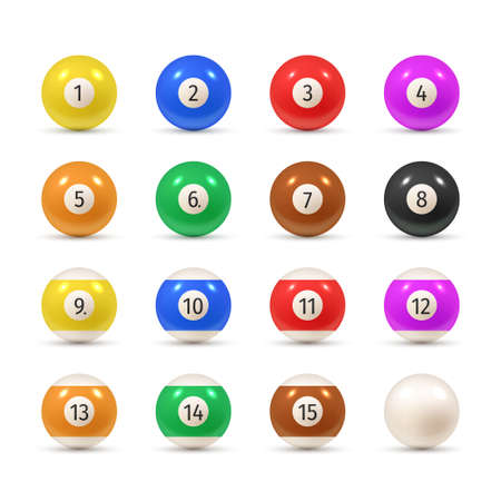 白い背景の数字と異なる色のビリヤード ボールのイラスト素材