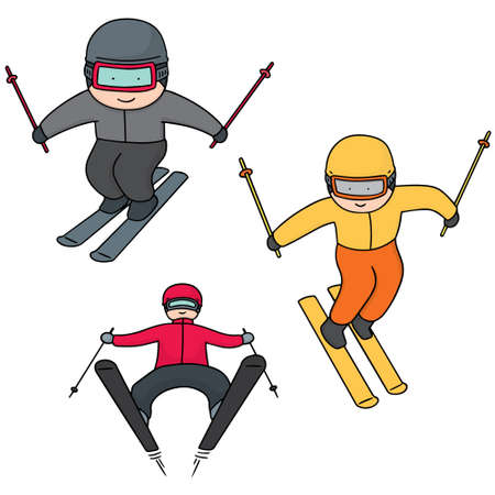 Notion Comique En Design Plat Les Gens Du Ski Et Des Cris De Peur Skis Isole Skieur Et Neige Sports D Hiver La Saison Et De Montagne Descente Froid Loisirs Style De Vie