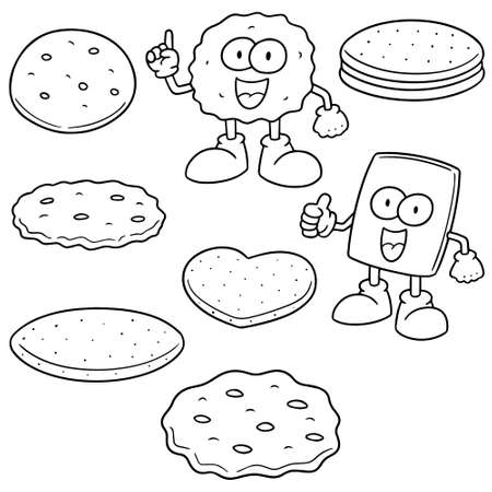 白い背景のイラストにクッキーとビスケットのベクトルセット のイラスト素材 ベクタ Image