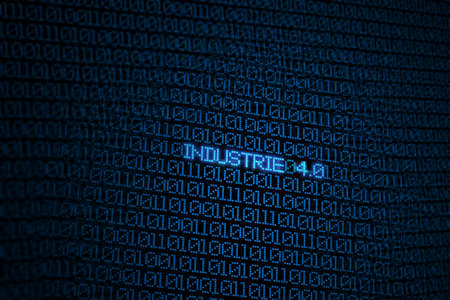 Glowing blue binary code on screen with word industrie 4.0 (german for industry 4.0) background concept