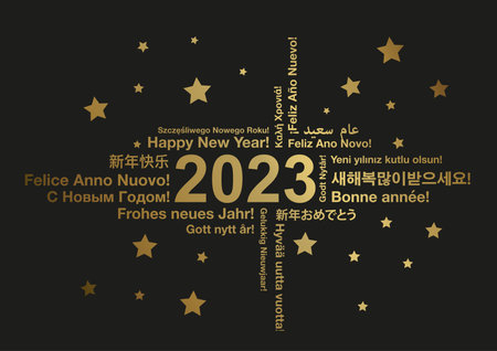 Happy new year 2023 in different languages word cloud greeting card concept, vector illustration Vector Illustration Happy new year 2023 in different languages word cloud greeting card concept, vector illustration Vector Illustration