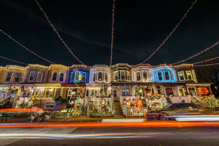 holiday christmas lights on building in hampden baltimore maryland at night stock photo - Hampden Christmas Lights holiday christmas lights on building in hampden baltimore maryland at night stock photo - Hampden Christmas Lights
