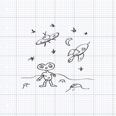 宇宙人の簡単な手描き落書きのイラスト素材 ベクタ Image