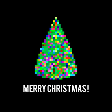 Pixel Art Different Colored Bright Christmas Tree On Black Background Stock Vector Pixel Art Different Colored Bright Christmas Tree On Black Background Stock Vector