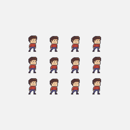 Pixel art boy idle animation sprite sheet, set of male characters isolated on white background - 80120917