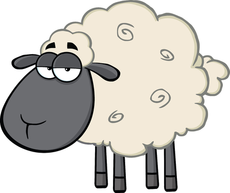 Cute black head sheep cartoon mascot character illustration isolated on white