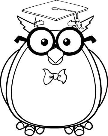 黒と白の賢明なフクロウ先生漫画文字と眼鏡と大学院キャップ イラスト分離白 のイラスト素材 ベクタ Image 黒と白の賢明なフクロウ先生漫画文字と眼鏡と大学院キャップ イラスト分離白 のイラスト素材 ベクタ Image