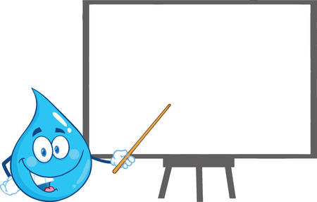 Water drop character holding a pointer presenting on a board. illustration isolated on white background