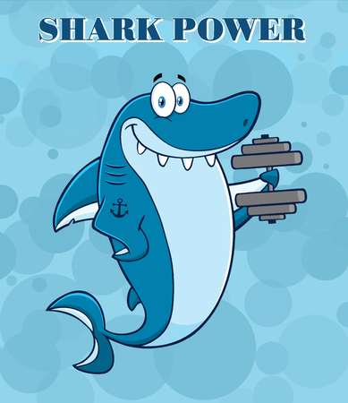 アメリカの国旗を保持している Pattic の帽子と幸せの青鮫漫画マスコット キャラクター の写真素材 画像素材 Image