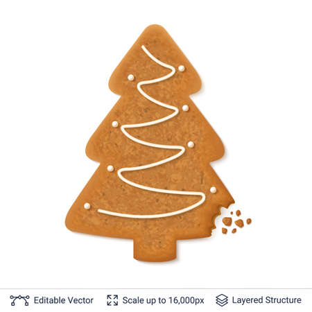 Gingerbread Cookie In Christmas Tree Shape With White Icing Isolated Vector Illustration Stock Gingerbread Cookie In Christmas Tree Shape With White Icing Isolated Vector Illustration Stock