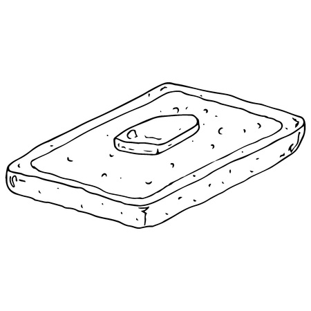 Toast with a piece of butter icon. Vector illustration of a piece of butter on toast. Hand drawn buttered toast.