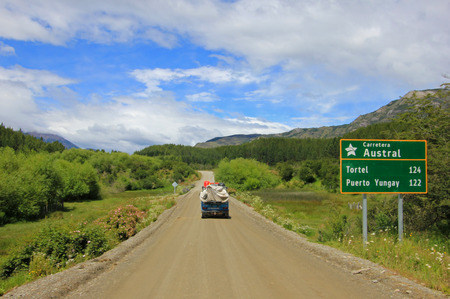 Van driving on Carretera Austral, on the way to Villa O'Higgins, Patagonia, Chile - 79821323