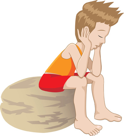 Cartoon of a lonely child thinking and bored Stock Photo