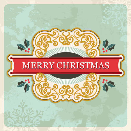 Vintage merry christmas sign over grunge background