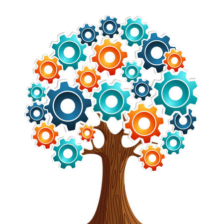 Industrial innovation gears concept tree vector illustration layered for easy manipulation and custom coloring Stock Photo