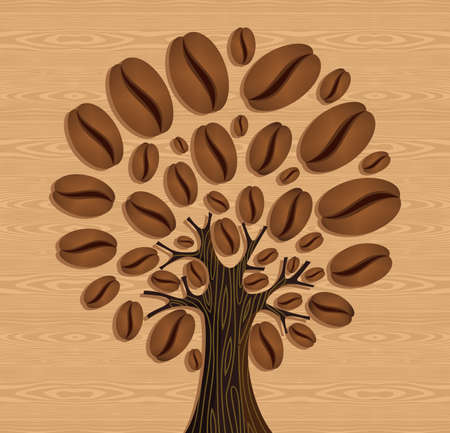 Coffee tree over wood seamless pattern. Vector file layered for easy manipulation and custom coloring. - 20603016