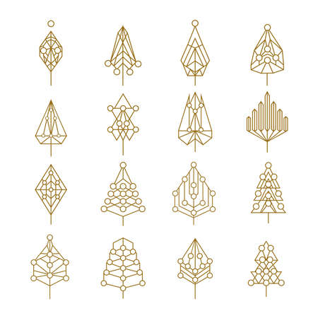 set of abstract outline style christmas pine trees with geometric design your own christmas ornaments
