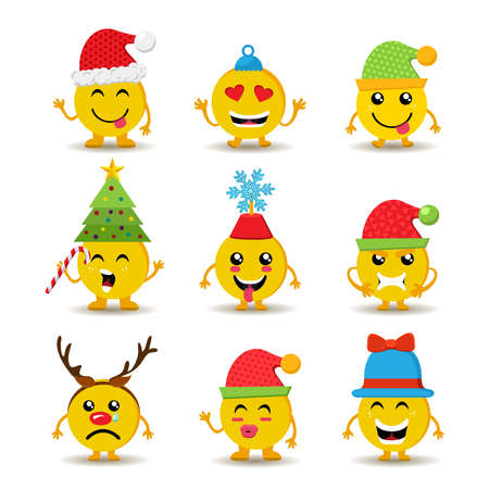 set of holiday smiley faces christmas emoji icons with cute seasonal decoration and different reactions - Christmas Smiley Faces set of holiday smiley faces christmas emoji icons with cute seasonal decoration and different reactions - Christmas Smiley Faces