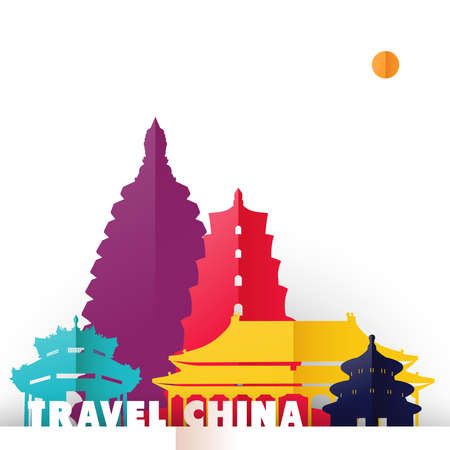 Travel China Concept Illustration In Paper Cut Style Famous World Landmarks Of Chinese Country