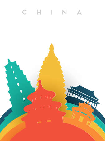 Travel China Illustration In 3d Paper Cut Style Chinese World Landmarks Includes Forbidden City
