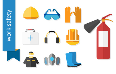 Set of flat icons for safety work. Vector illustration.